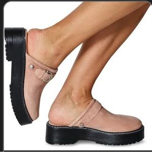 Matisse brand lenni style platform mule- suede leather “almond” color